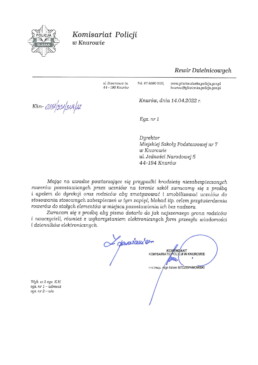Pismo Komendanta Komisariatu Policji w Knurowie 1 uai
